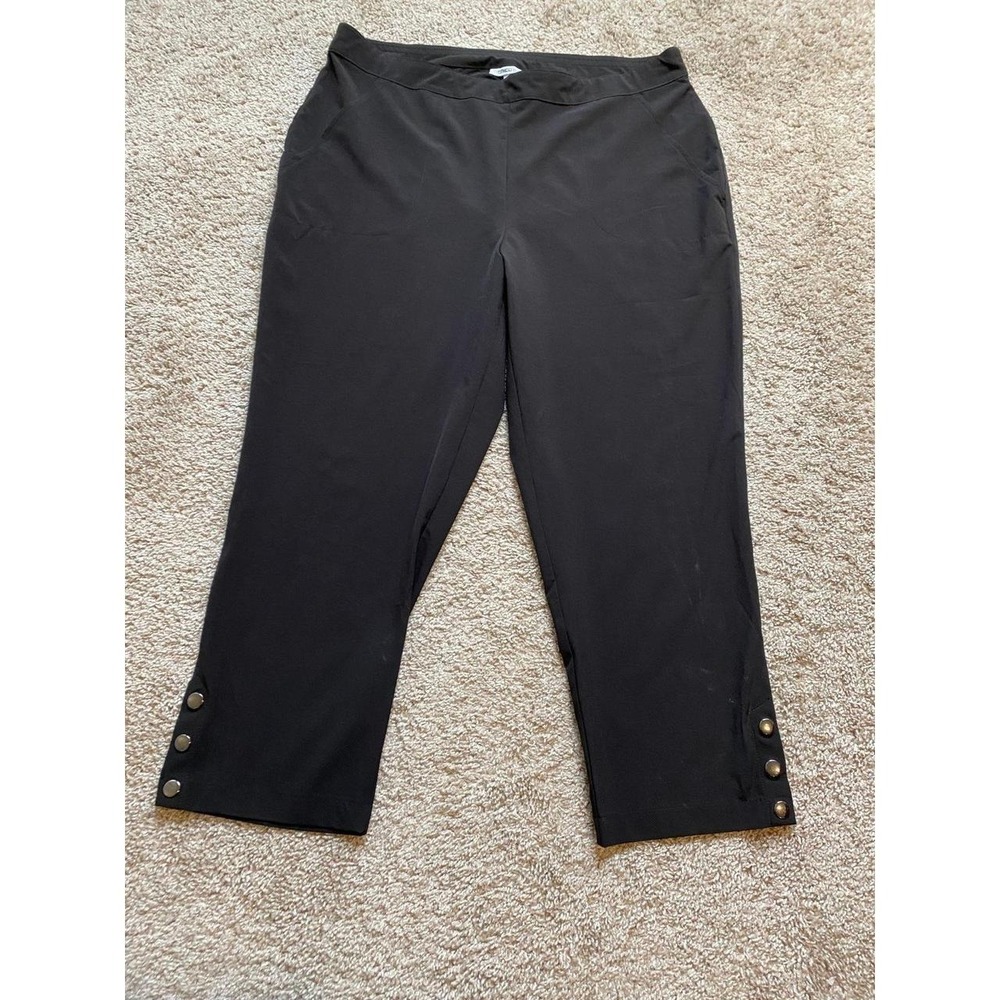 Chico's Pants Size 12 Straight Crop Ponte Button Hem Black Seasonless 2 S15